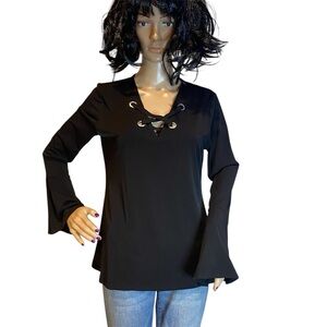 MICHAEL Michael Kors Black Lace-up Top Blouse Shirt Bell Sleeves Size Medium EUC